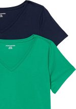 Essentials Women's Classic-Fit 100% Cotton Short-Sleeve V-Neck T-Shirt (Available in Plus Size), Pack of 2 - Image 2